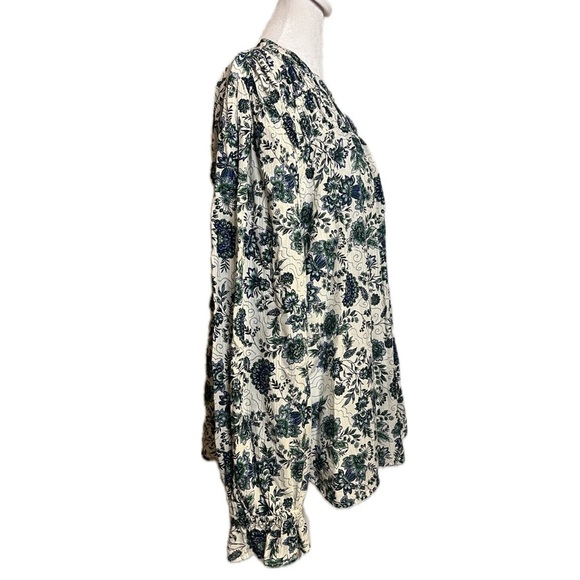 LOFT Floral Smocked blue/white/green Yoke Blouse – Size XL - Picture 2 of 7
